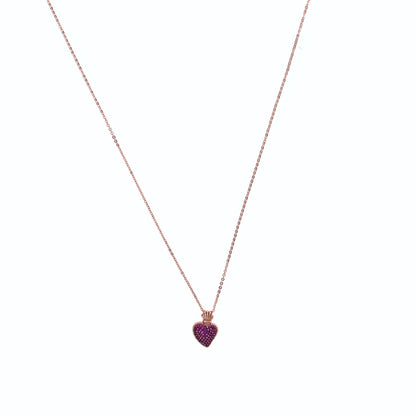 Collana Sacrum Cor, Cuore Votivo con zirconi rubini, argento 925 rosè

