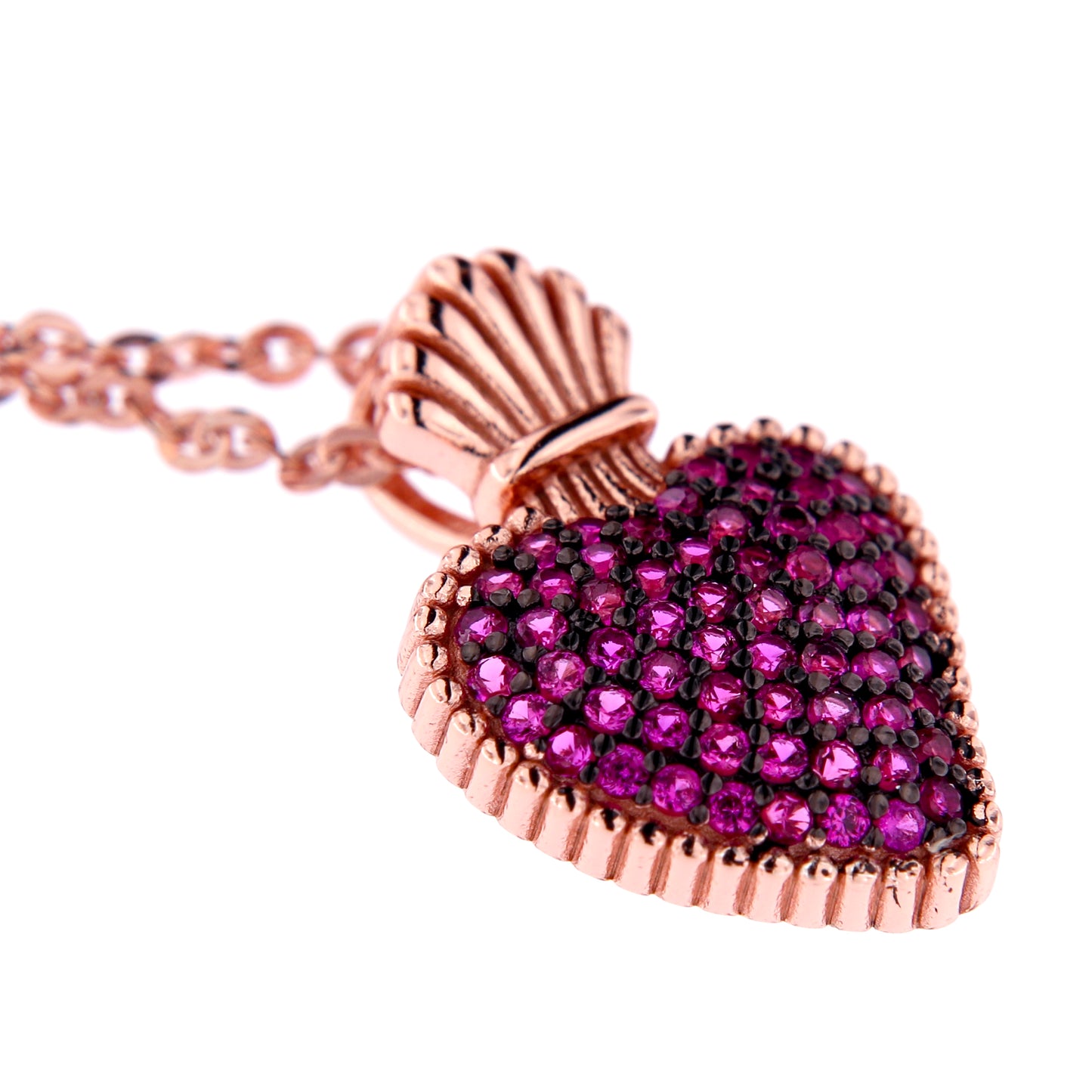 Collana Sacrum Cor, Cuore Votivo con zirconi rubini, argento 925 rosè
