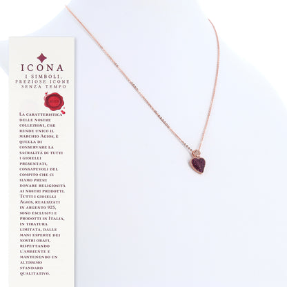 Collana Sacrum Cor, Cuore Votivo con zirconi rubini, argento 925 rosè
