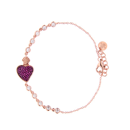 Bracciale Sacrum Cor in argento rosè con zirconi rubini
