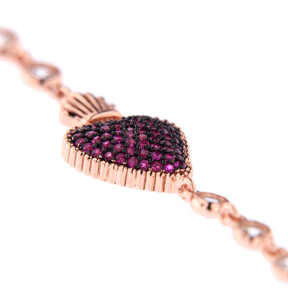 Bracciale Sacrum Cor in argento rosè con zirconi rubini
