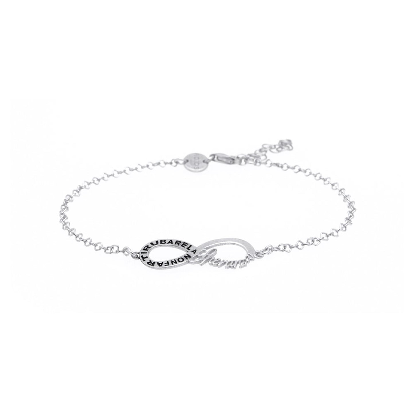 Bracciale Infinitum con simbolo infinito e incisione, in argento 925