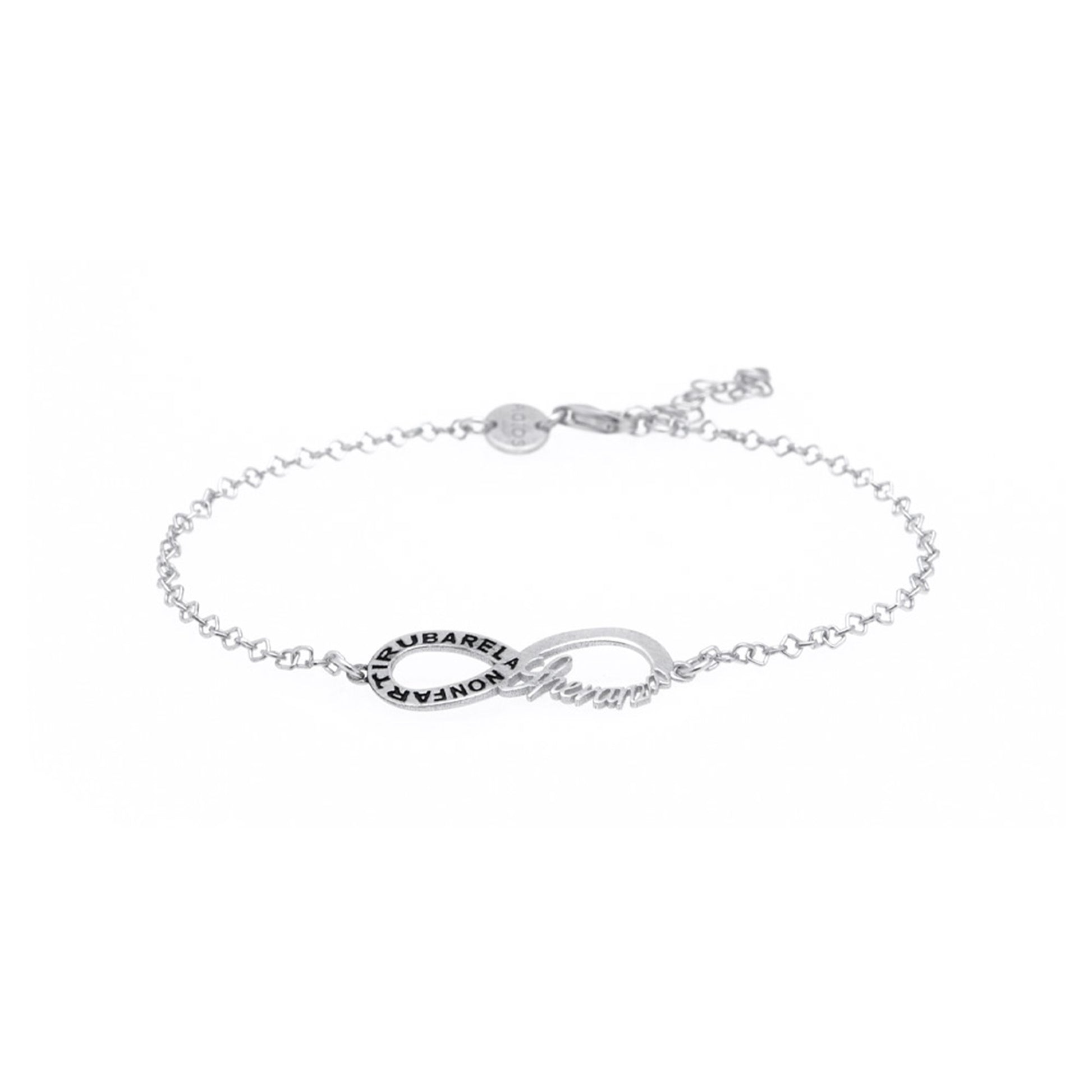 Bracciale Infinitum con simbolo infinito e incisione, in argento 925