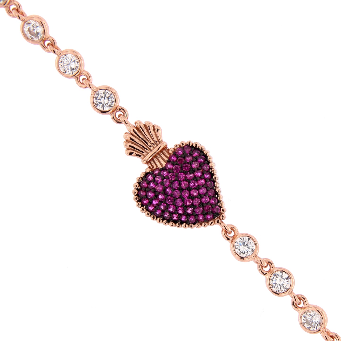 Bracciale Sacrum Cor in argento rosè con zirconi rubini
