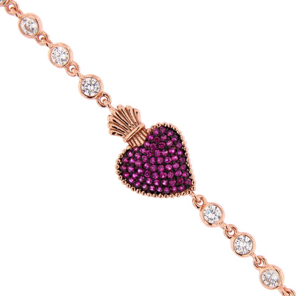 Bracciale Sacrum Cor in argento rosè con zirconi rubini
