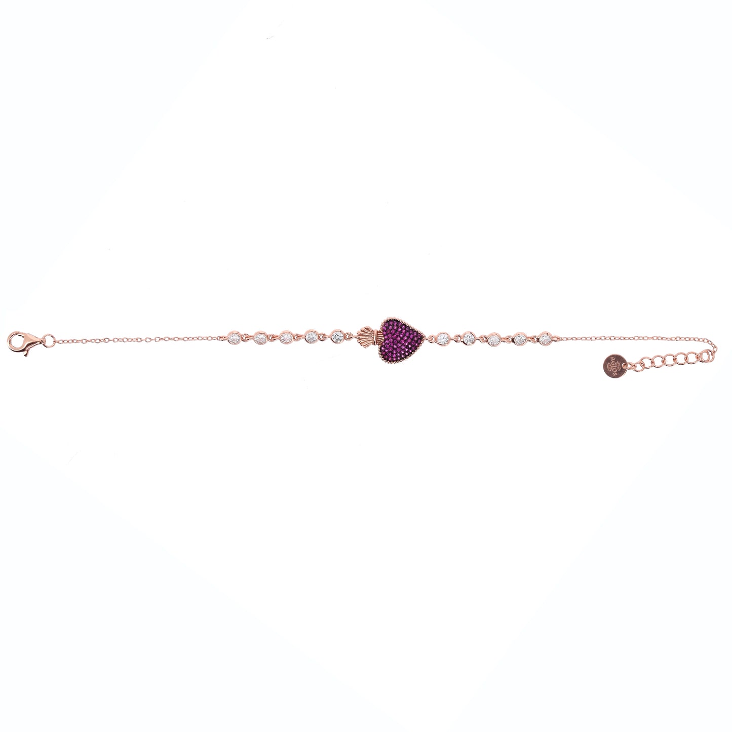Bracciale Sacrum Cor in argento rosè con zirconi rubini
