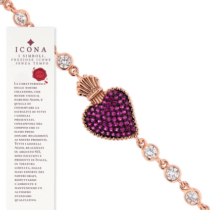 Bracciale Sacrum Cor in argento rosè con zirconi rubini
