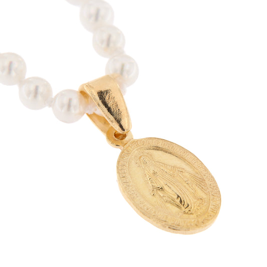 Collana in perle di conchiglia e pendente Medaglia Miracolosa in argento dorato
