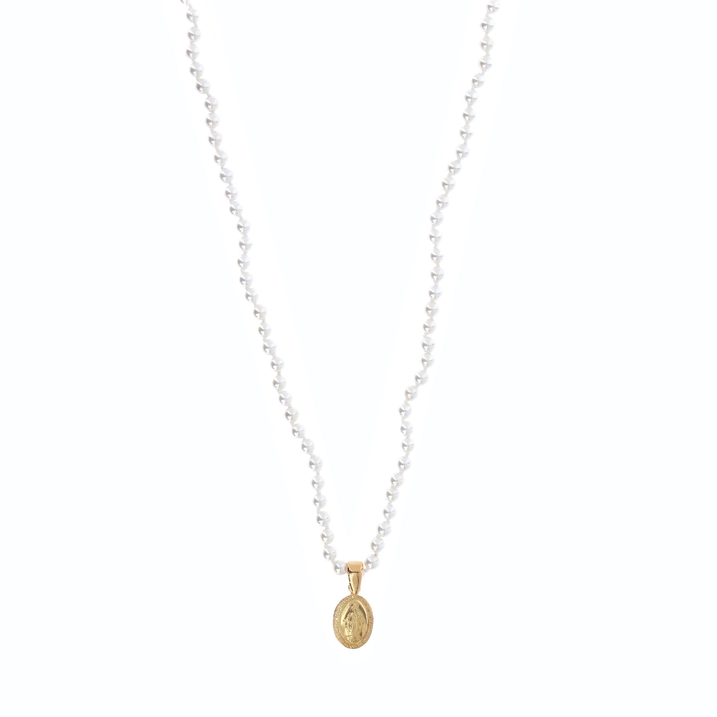 Collana in perle di conchiglia e pendente Medaglia Miracolosa in argento dorato
