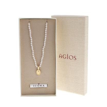 Collana in perle di conchiglia e pendente Medaglia Miracolosa in argento dorato
