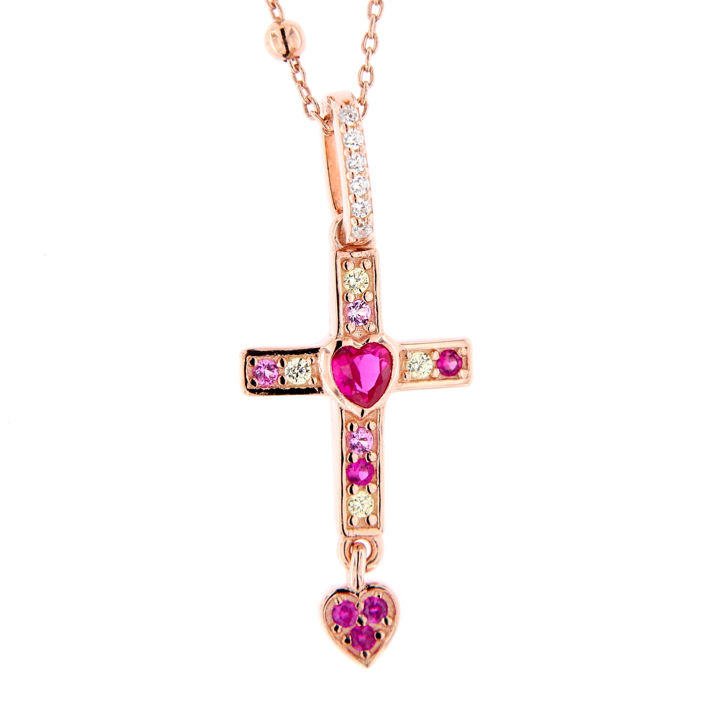 Collana Rubis Crucis in argento rosè e zirconi rossi 
