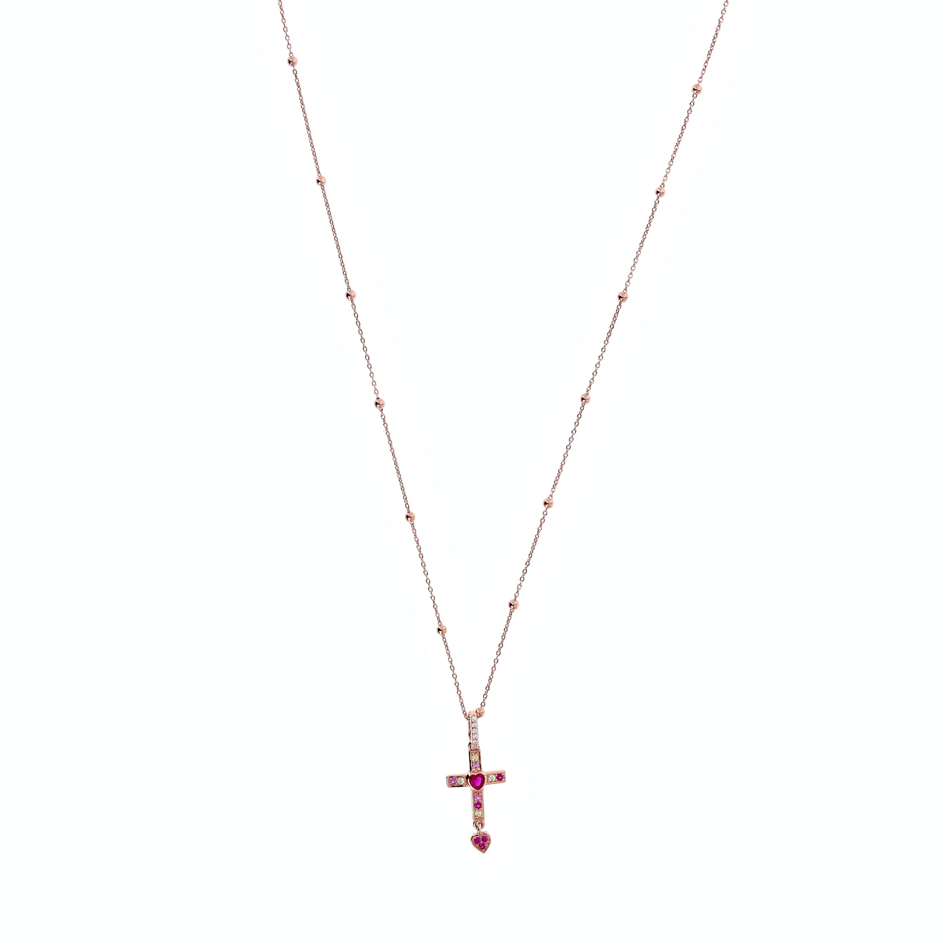Collana Rubis Crucis in argento rosè e zirconi rossi 
