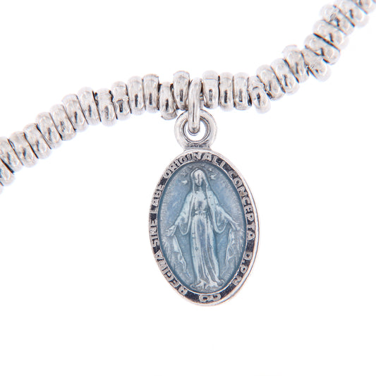 Bracciale Mater C con pendente medaglia Miracolosa smaltata, argento 925 rodiato
