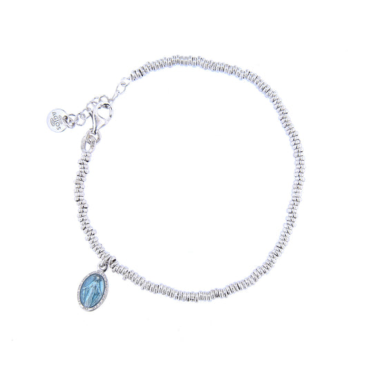 Bracciale Mater C con pendente medaglia Miracolosa smaltata, argento 925 rodiato
