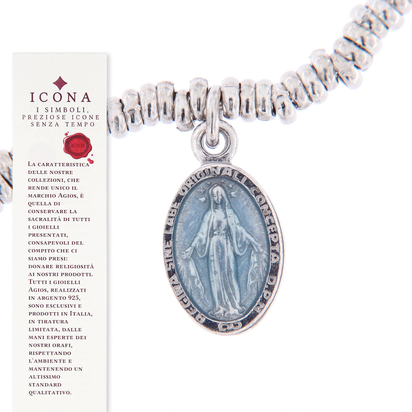 Bracciale Mater C con pendente medaglia Miracolosa smaltata, argento 925 rodiato
