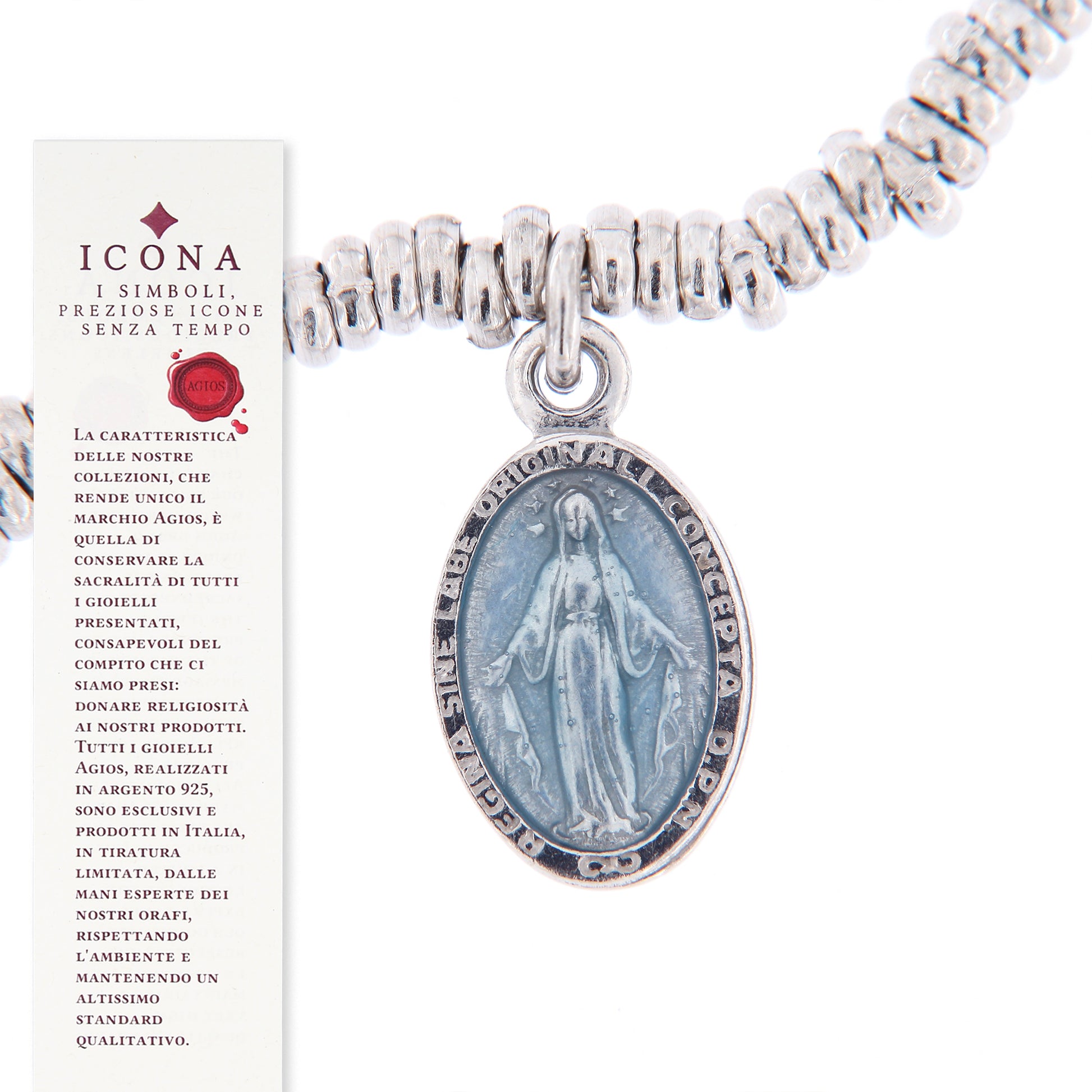 Bracciale Mater C con pendente medaglia Miracolosa smaltata, argento 925 rodiato
