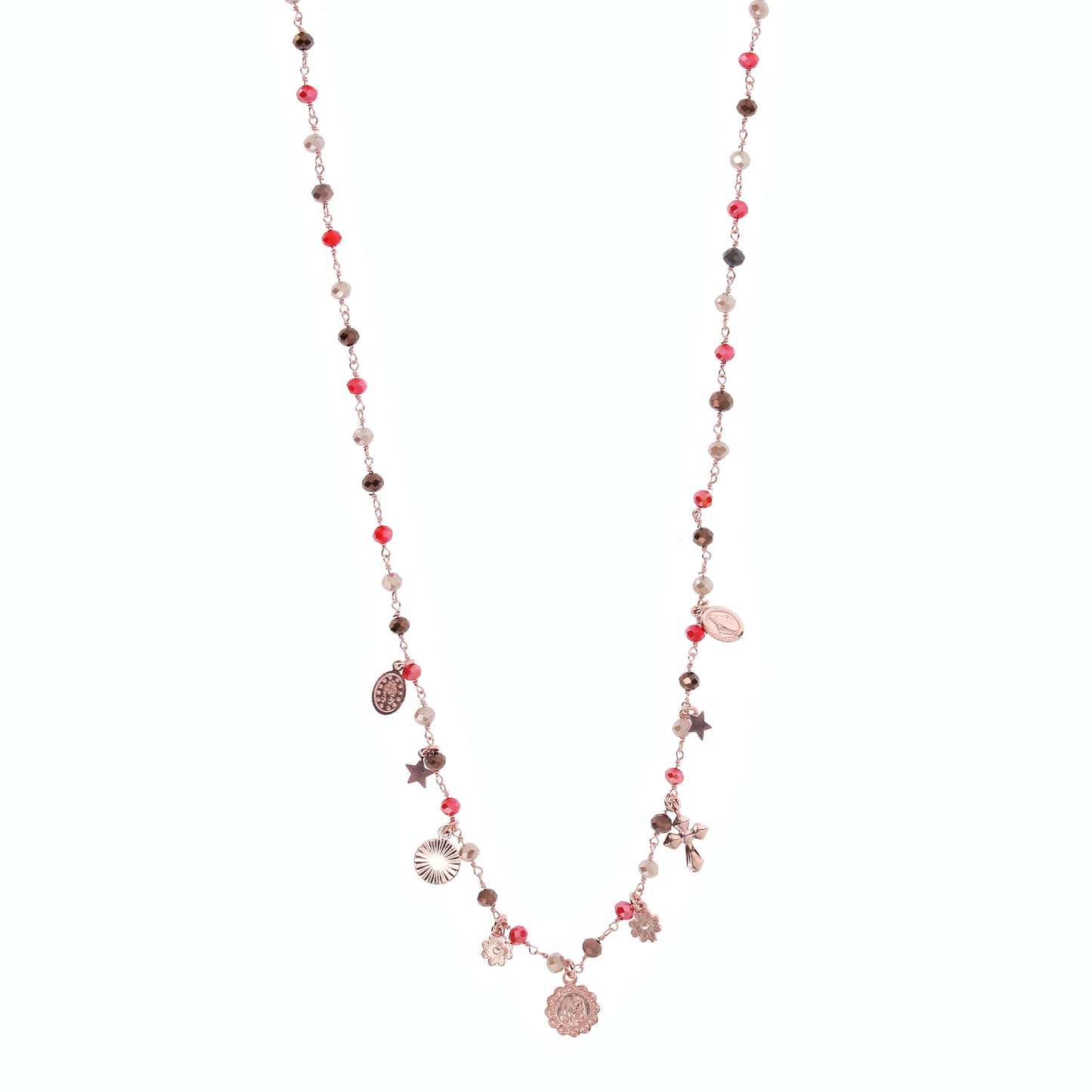 Collana Nove pendenti con pietre multicolo, argento 925 rosè 
