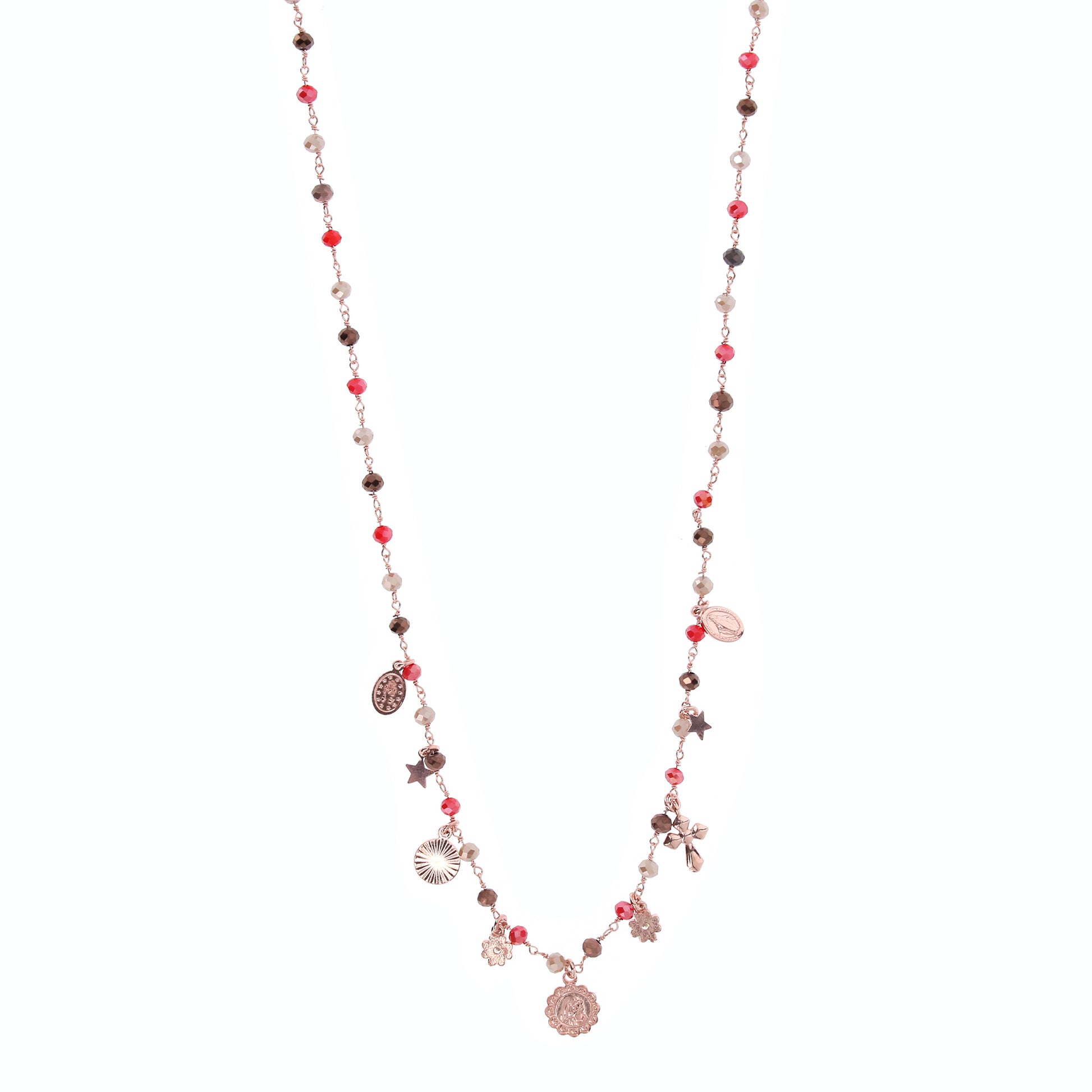 Collana Nove pendenti con pietre multicolo, argento 925 rosè 
