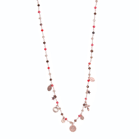 Collana Nove pendenti con pietre multicolo, argento 925 rosè 
