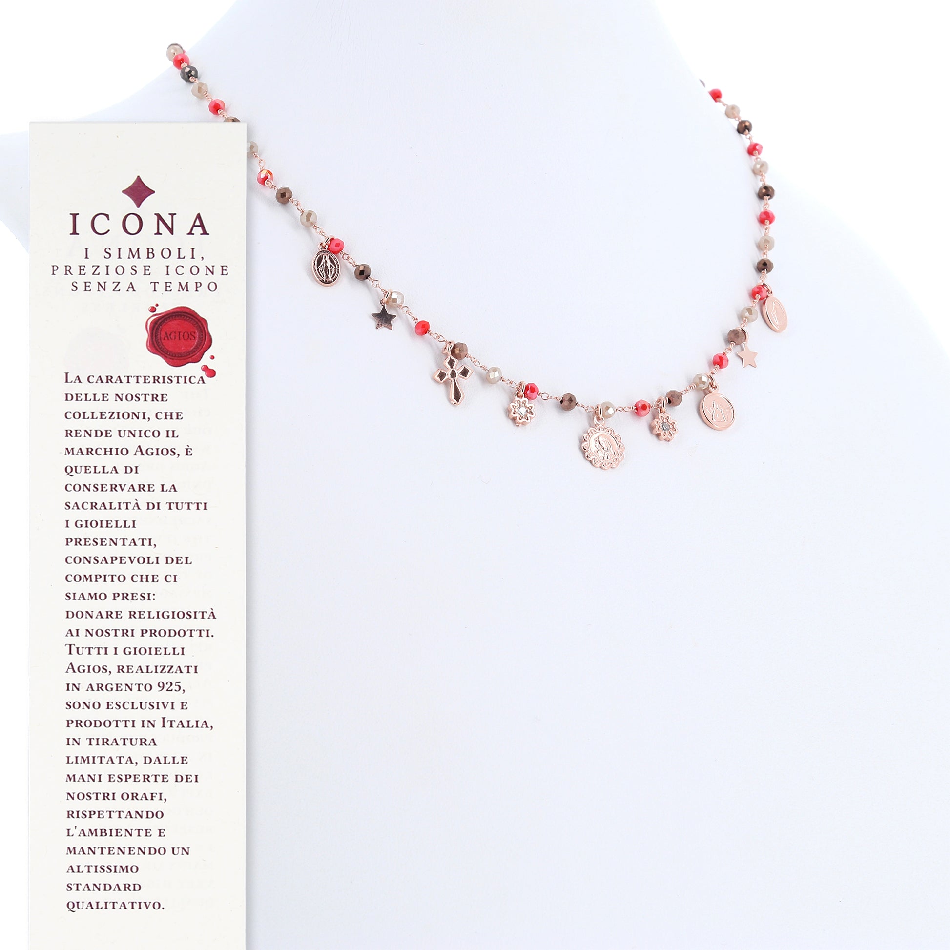 Collana Nove pendenti con pietre multicolo, argento 925 rosè 
