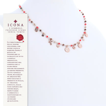Collana Nove pendenti con pietre multicolo, argento 925 rosè 
