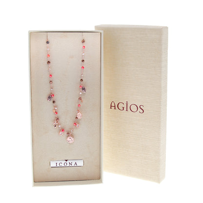 Collana Nove pendenti con pietre multicolo, argento 925 rosè 
