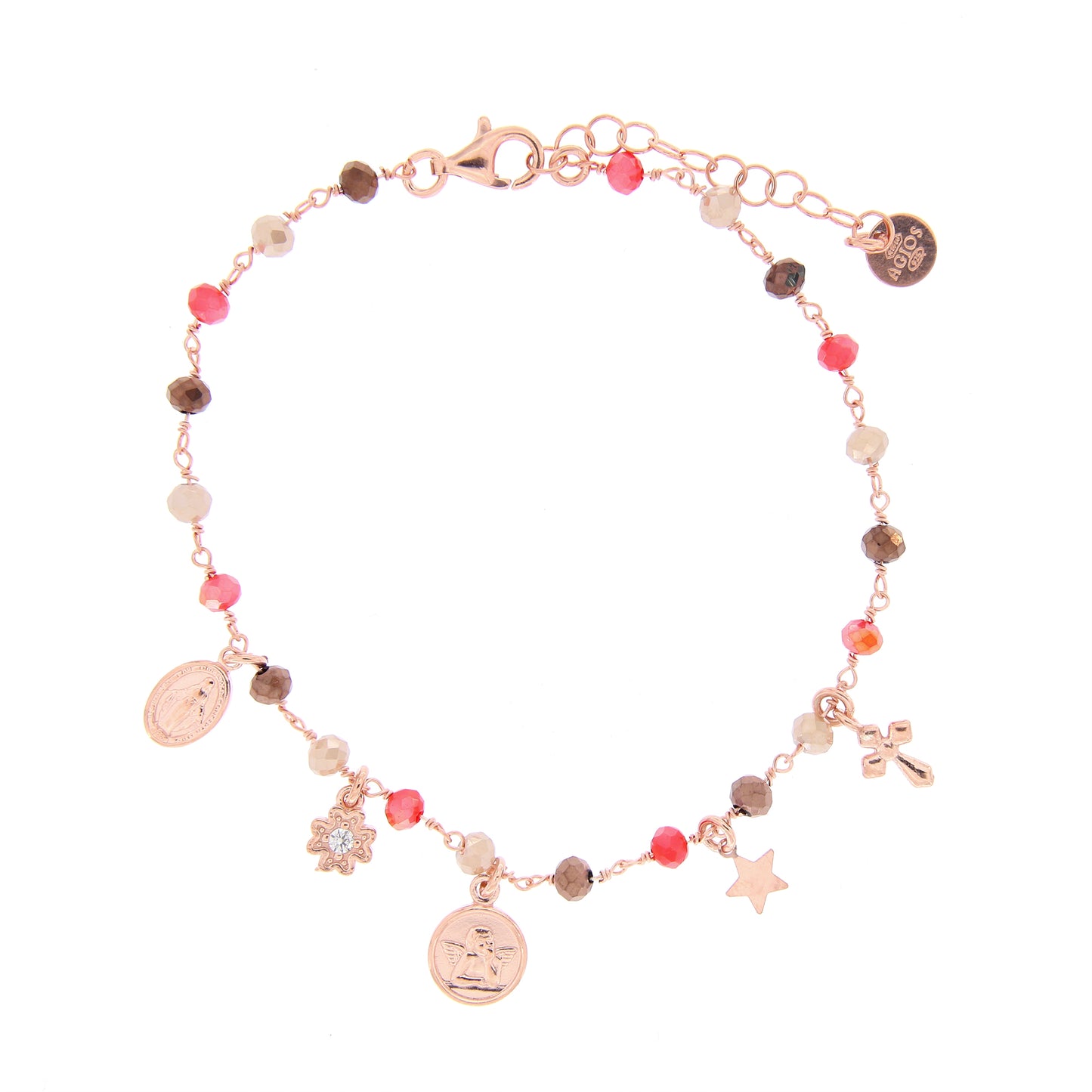 Bracciale Pendenti con pietre multicolor, argento 925 rosè
