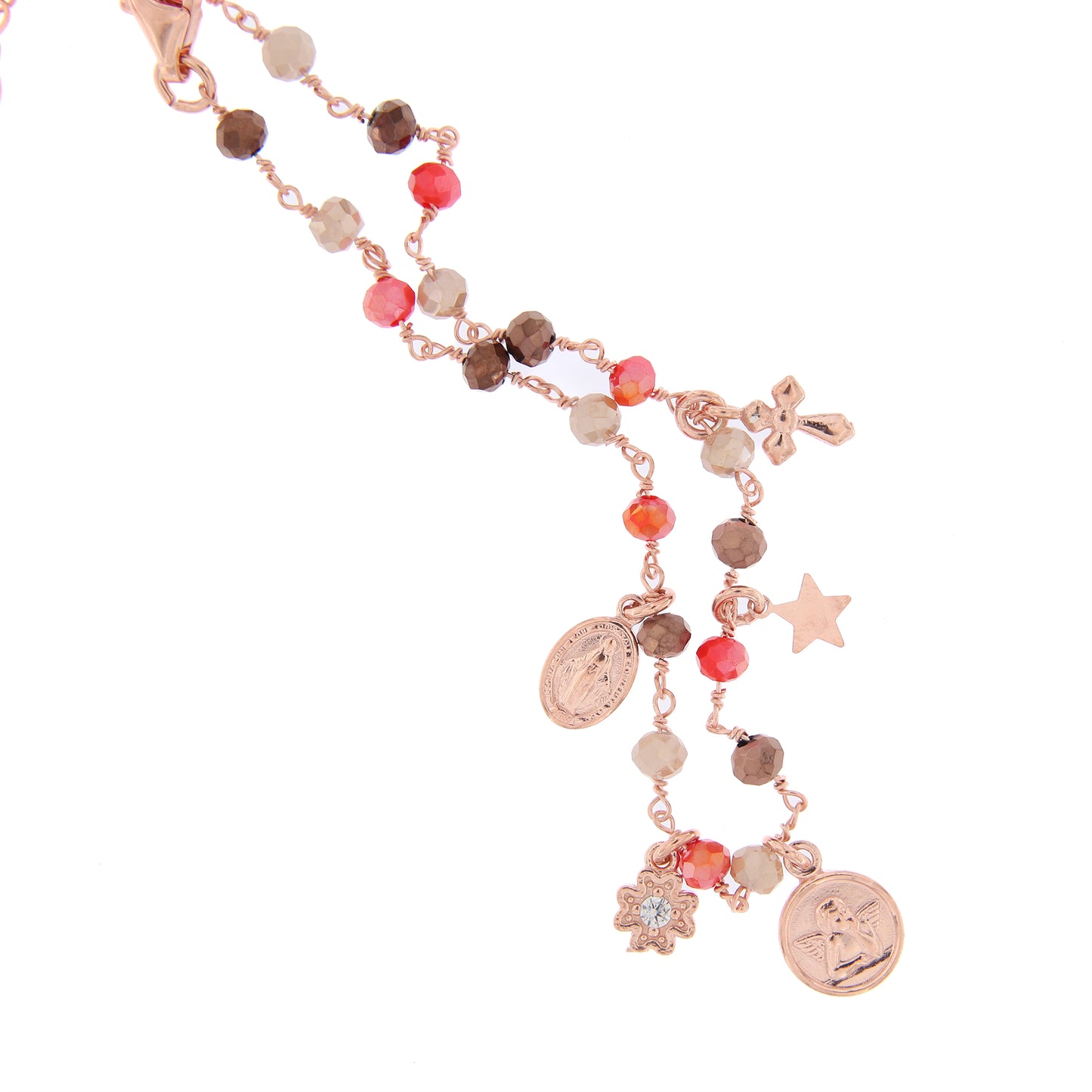 Bracciale Pendenti con pietre multicolor, argento 925 rosè
