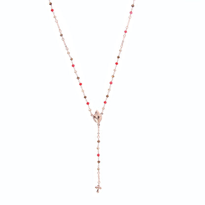 Collana Rosario Sacro Cuore con pietre multicolor, argento 925 rosè