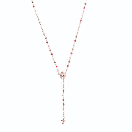 Collana Rosario Sacro Cuore con pietre multicolor, argento 925 rosè