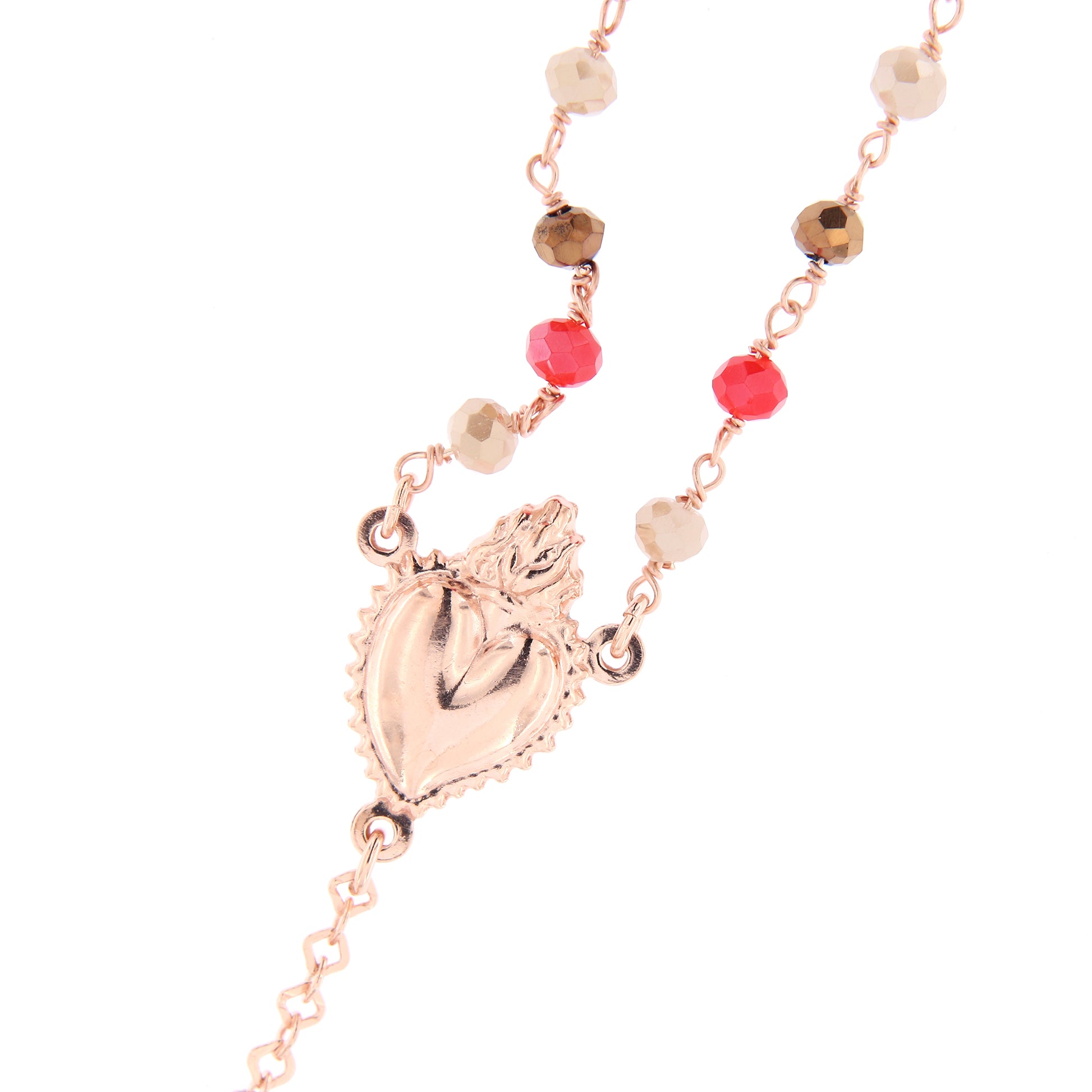Collana Rosario Sacro Cuore con pietre multicolor, argento 925 rosè