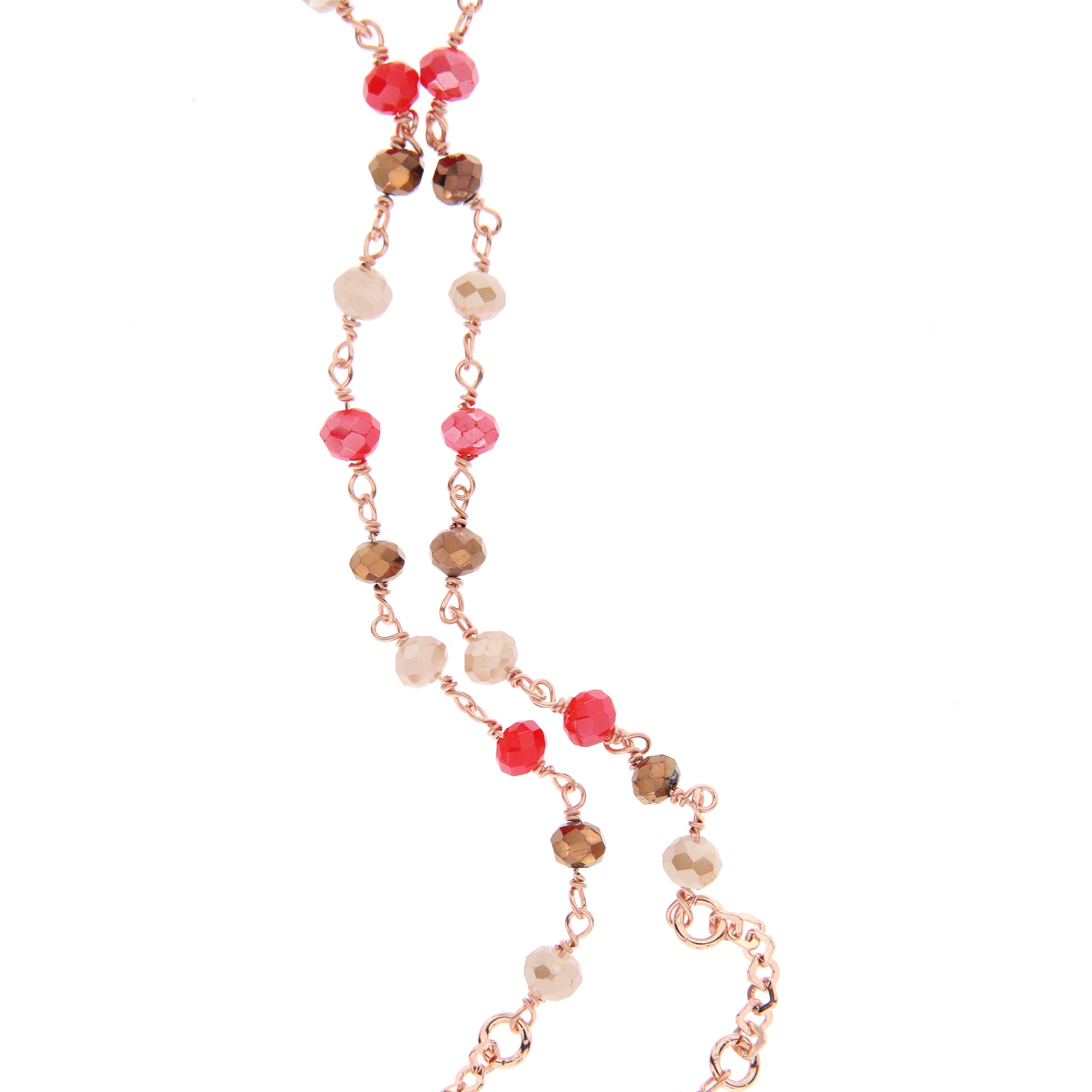 Collana Rosario Sacro Cuore con pietre multicolor, argento 925 rosè