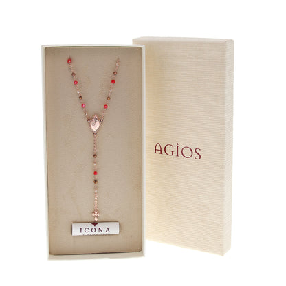 Collana Rosario Sacro Cuore con pietre multicolor, argento 925 rosè