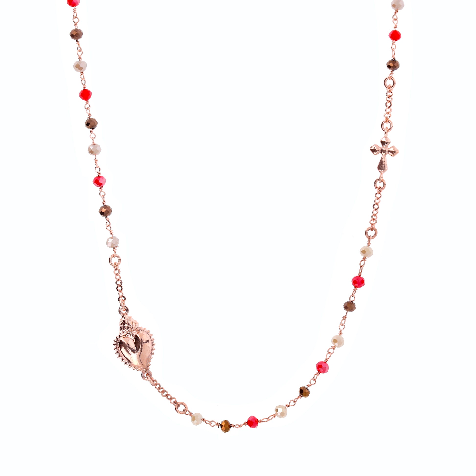 Collana Girocollo Sacro Cuore con pietre multicolor, argento 925 rosè
