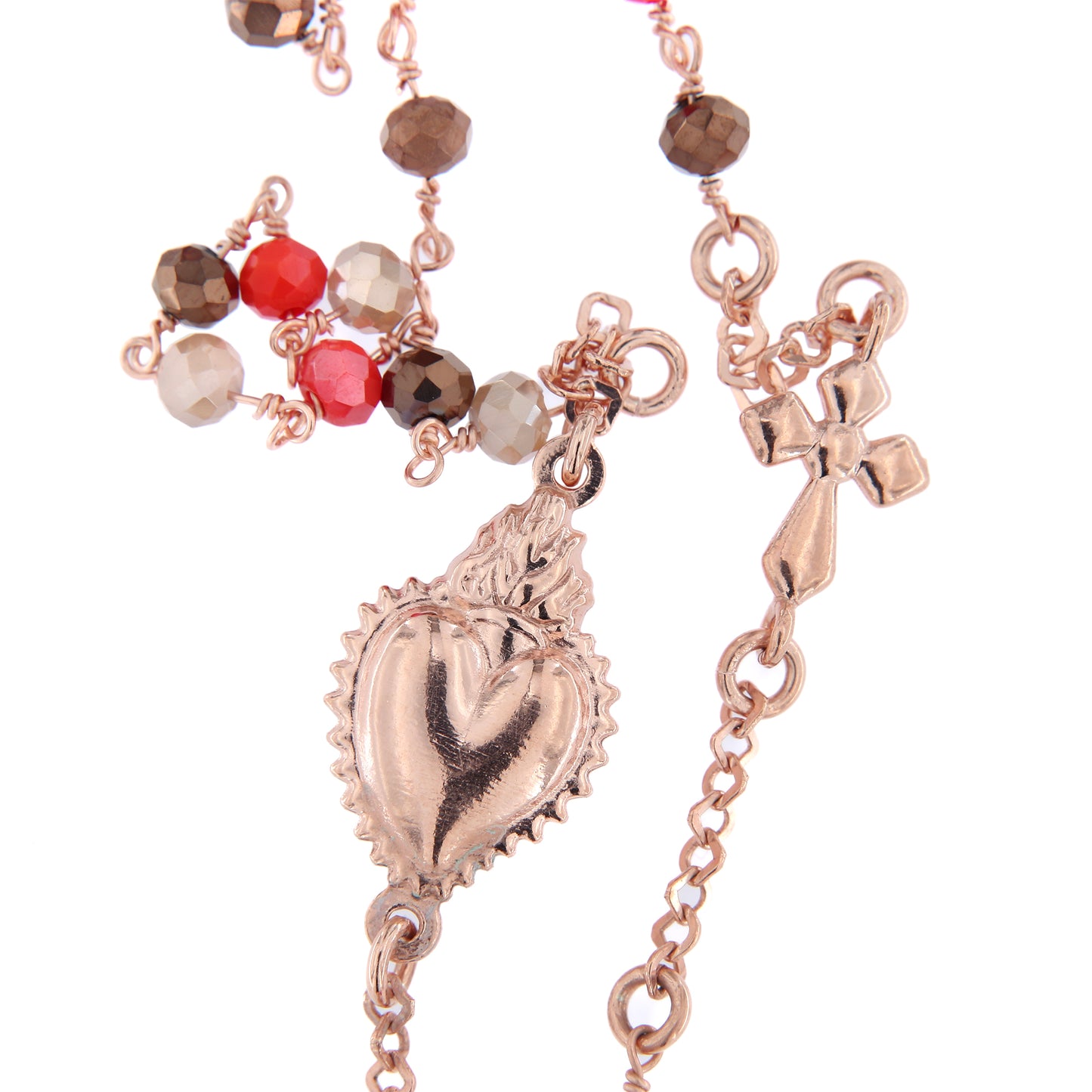 Collana Girocollo Sacro Cuore con pietre multicolor, argento 925 rosè

