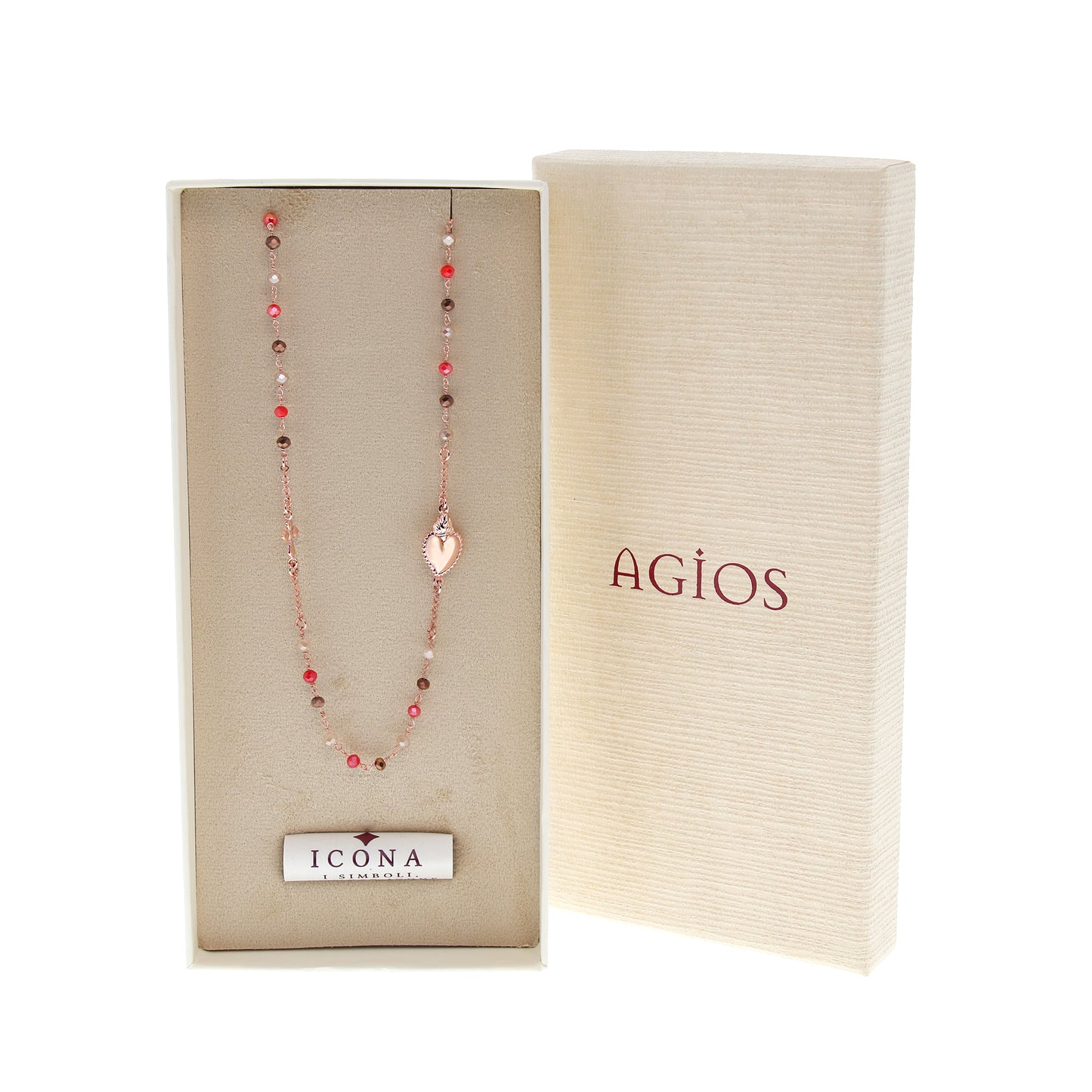 Collana Girocollo Sacro Cuore con pietre multicolor, argento 925 rosè

