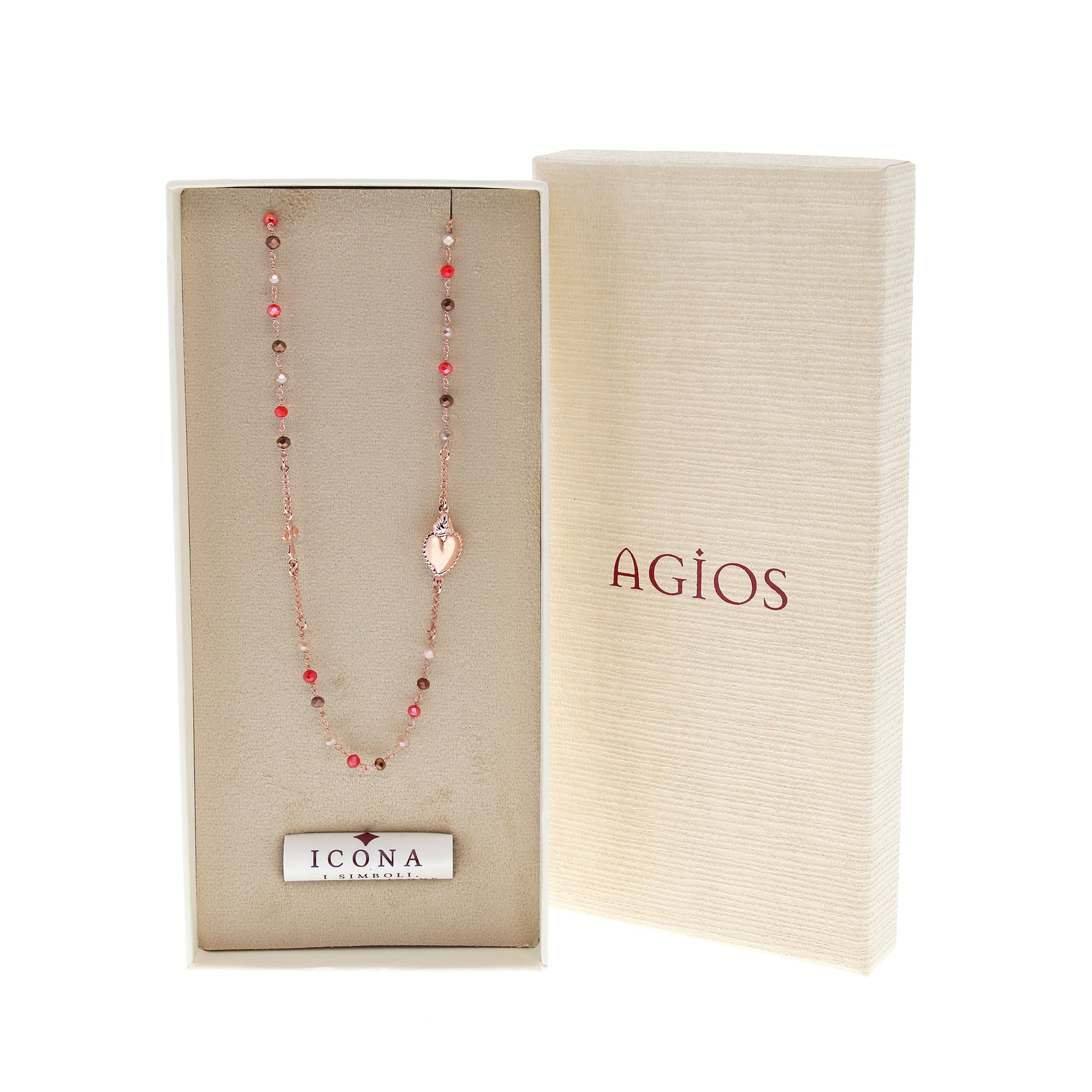 Collana Girocollo Sacro Cuore con pietre multicolor, argento 925 rosè
