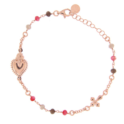 Bracciale Sacro Cuore con pietre multicolor, argento 925 rosè