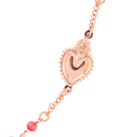 Bracciale Sacro Cuore con pietre multicolor, argento 925 rosè