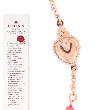 Bracciale Sacro Cuore con pietre multicolor, argento 925 rosè