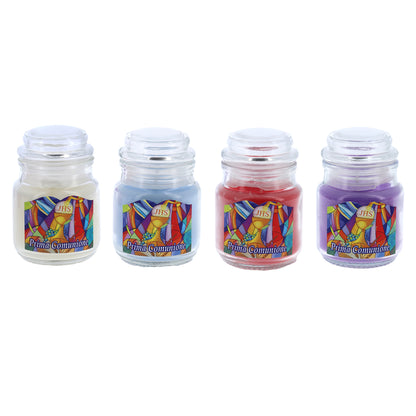 Ricordino Comunione/Cresima - Candela cero profumata in giara in vetro. Colorazioni e profumazioni Assortite

