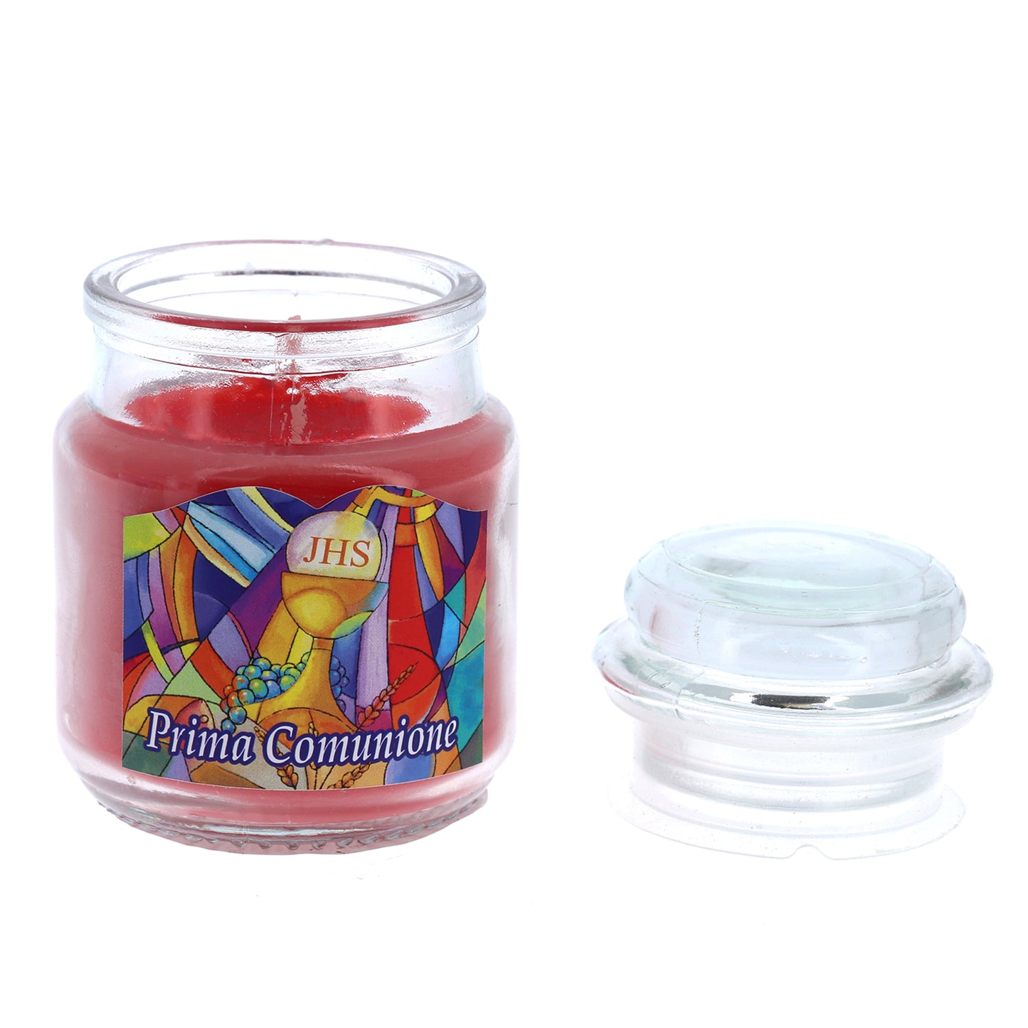Ricordino Comunione/Cresima - Candela cero profumata in giara in vetro. Colorazioni e profumazioni Assortite
