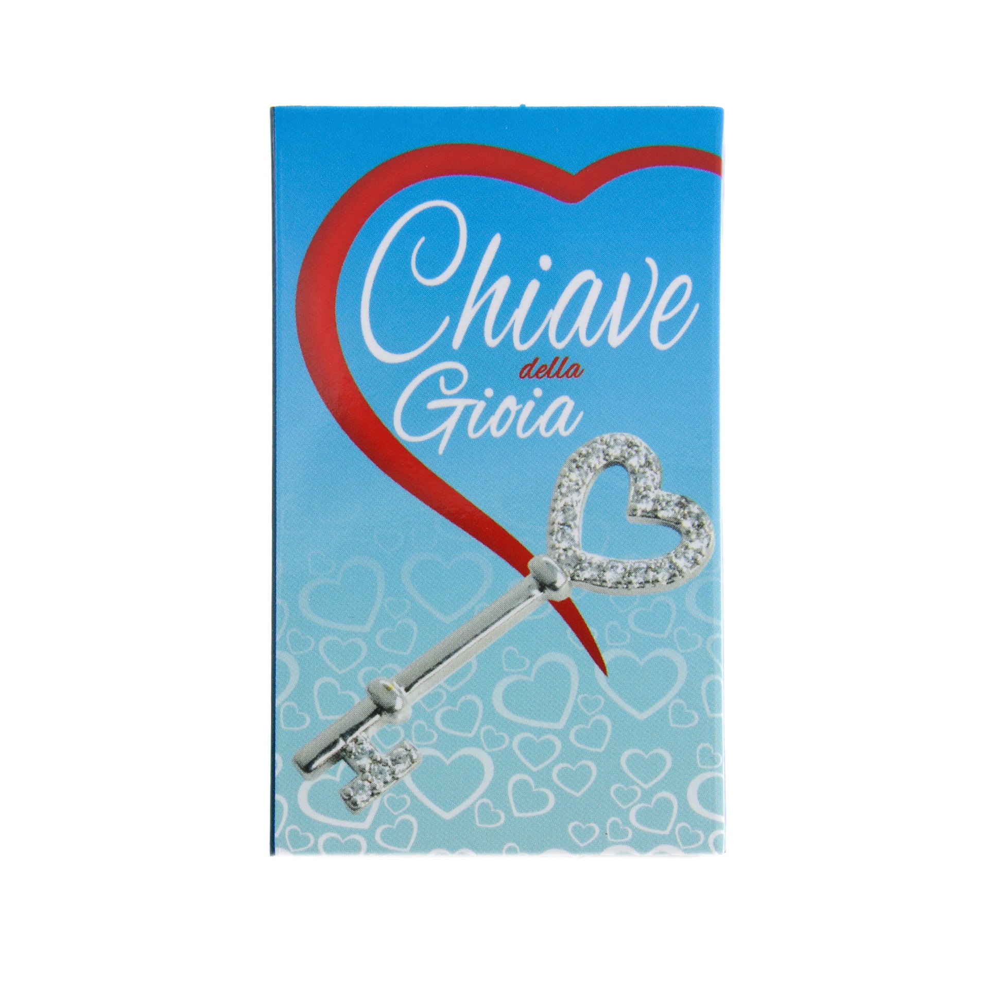 Collana con ciondolo chiave della gioia. Confezione a cassetto. Lunghezza 24,5 cm