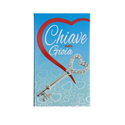 Collana con ciondolo chiave della gioia. Confezione a cassetto. Lunghezza 24,5 cm