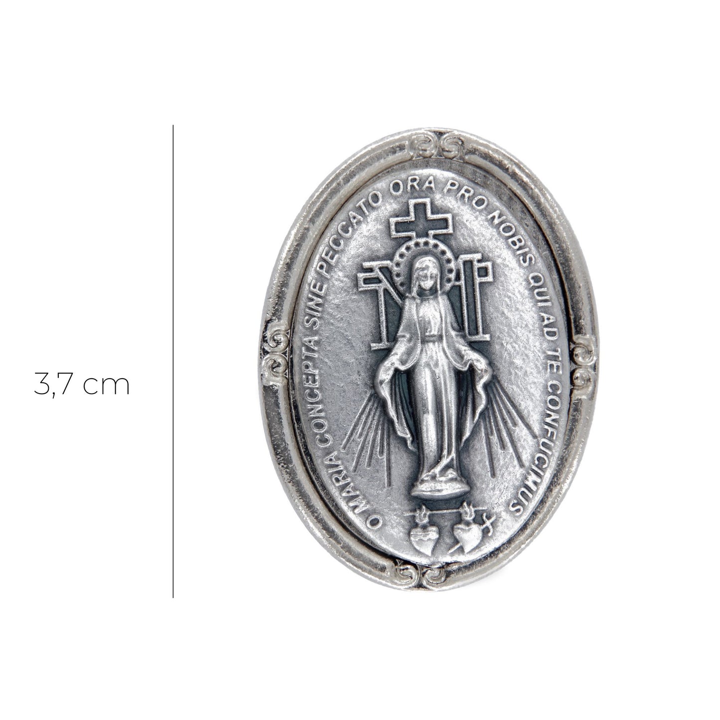 Calamita ovale in zama, immagine Miracolosa e adesivo. Altezza 3,7 cm