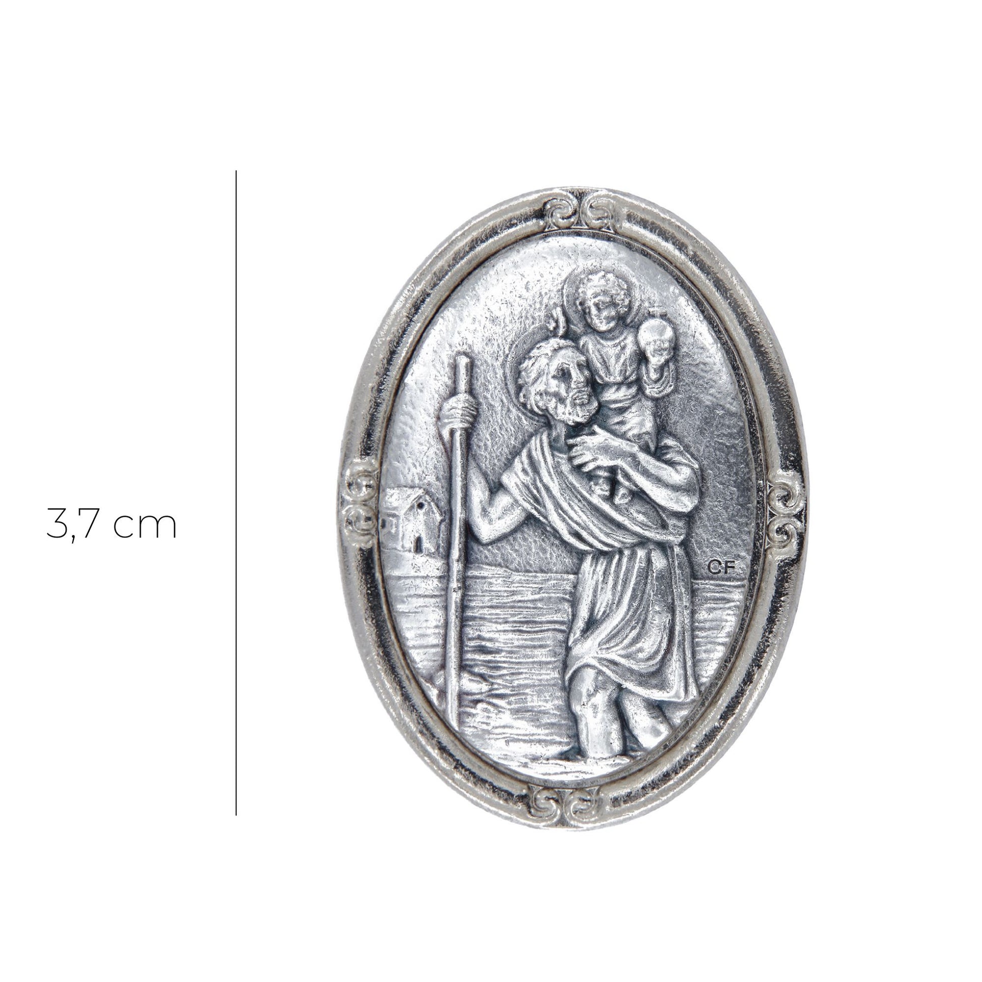 Calamita con adesivo, ovale, in zama, San Cristoforo. Altezza 3,7 cm