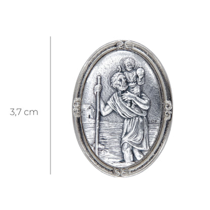 Calamita con adesivo, ovale, in zama, San Cristoforo. Altezza 3,7 cm
