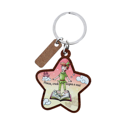 Portachiavi in legno immagine Peter Pan. Altezza 9,5 cm
