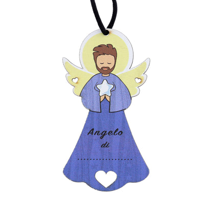 Angelo personalizzabile viola con magnete e cordoncino 9x5 cm