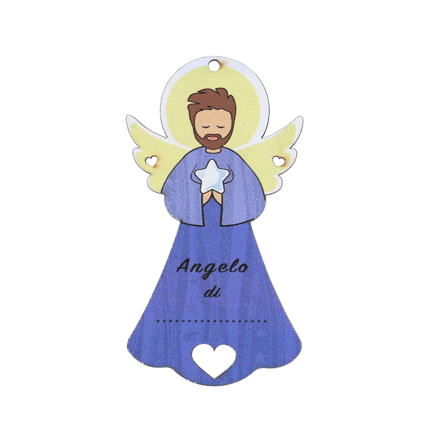 Angelo personalizzabile viola con magnete e cordoncino 9x5 cm